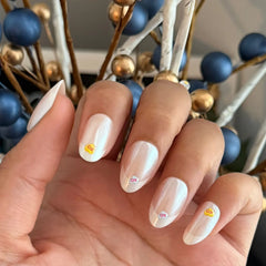 Puffy Chrome Candy Heart French - Press On | Medium | Oval