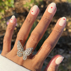 Red Hearts | Short | Round - Tab Press-On