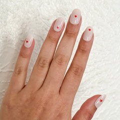 Red Hearts | Short | Round - Tab Press-On