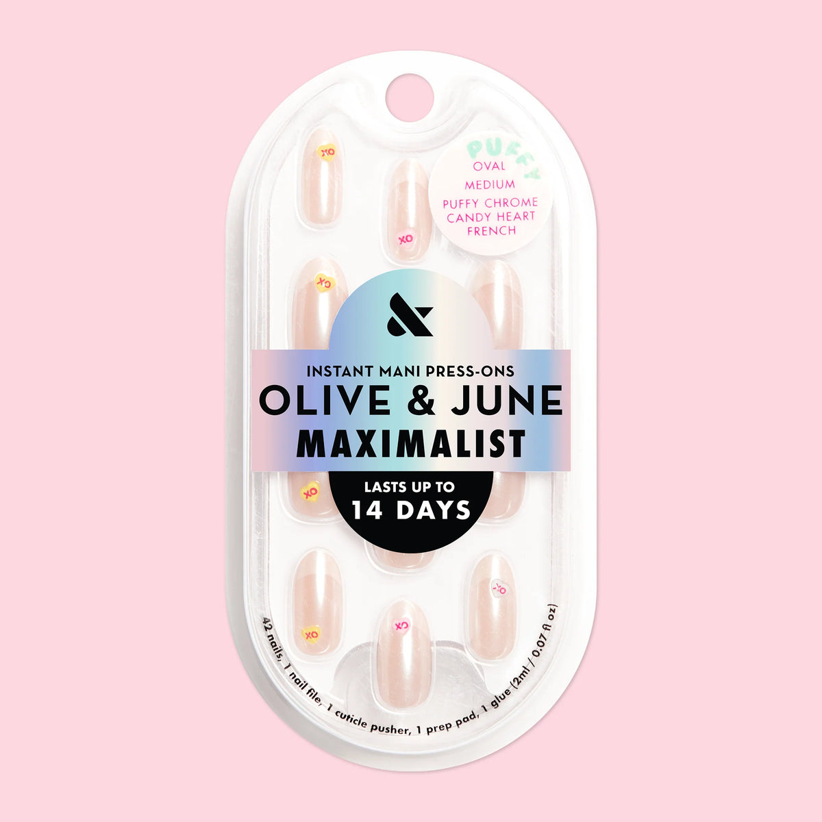 Puffy Chrome Candy Heart French - Press On | Medium | Oval