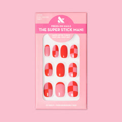 Pink Checker Party | Short | Round - Tab Press-On