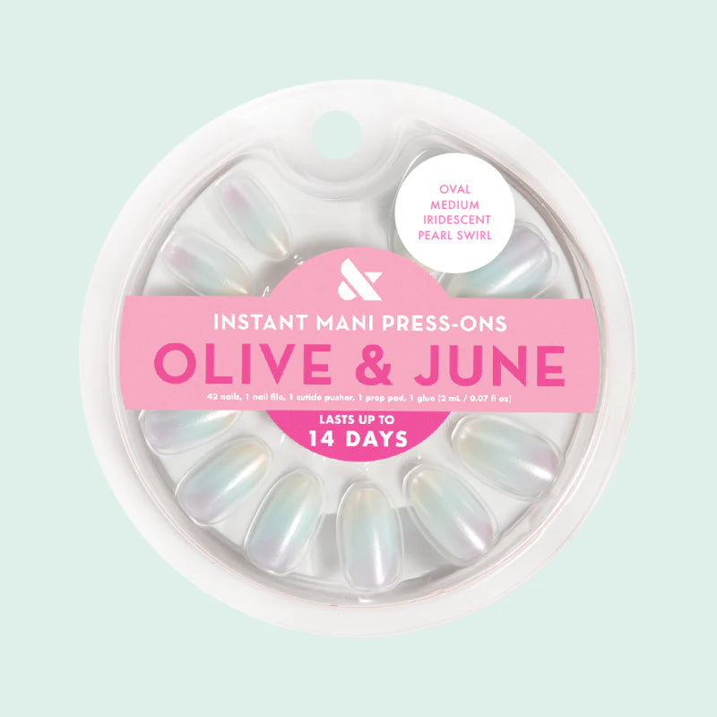 Iridescent Pearl Swirl Shimmer - Press-On | Medium | Oval