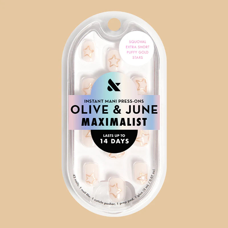 Puffy Gold Stars - Press-On | Extra Short | Squoval