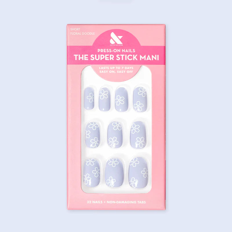 Floral Doodle | Short | Round - Tab Press-On