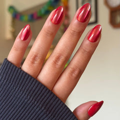 Red Illusion Velvet French - Press On | Medium | Almond